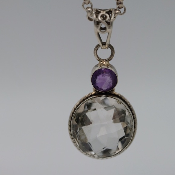 BOXCHAIN BEAUTY AMETHYST AND MOONSTONE NECKLACE AND PENDANT STERLING SILVER - Picture 8 of 15